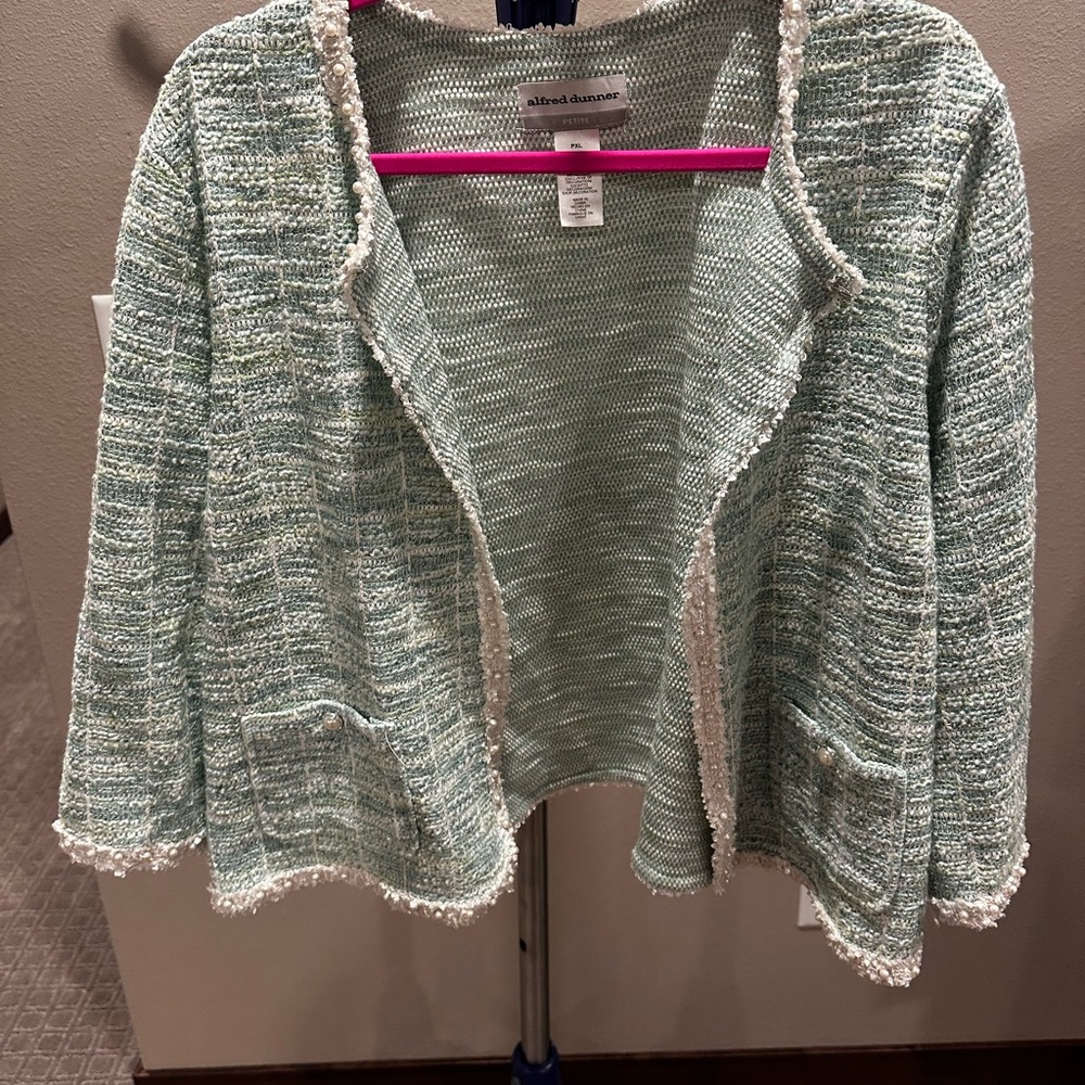 Alfred Dunner Green Textured Knit Cardigan